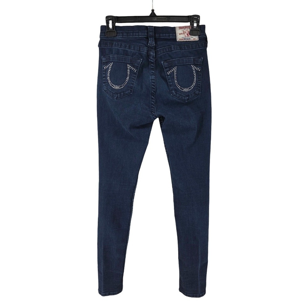 True Religion Jeans Skinny Dark Wash Mid Rise Blue Stretch Denim Womens 27